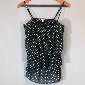 Bongo Black and White Polka Dots Ruffle Layers Spaghetti Strap Top Size M